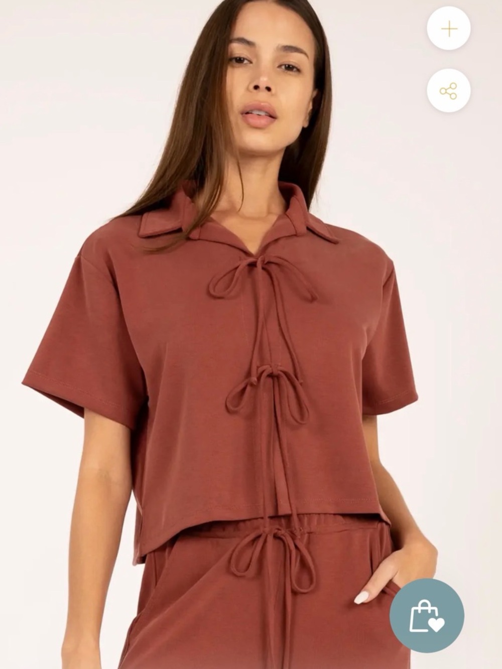 Cropped Short-Sleeve Collared Top in Rust Orange